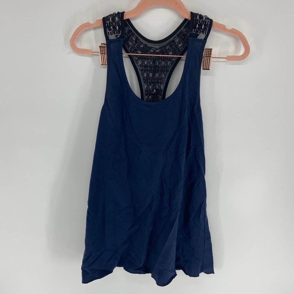 Jijil Navy Flowy Round Neck Sleeveless Tank Top Racerback Crochet NWT Womens M